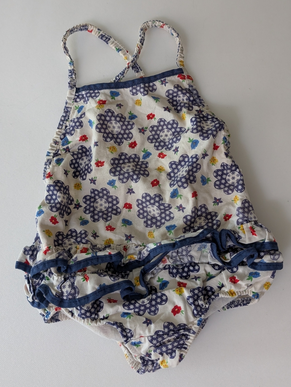 70s Vintage Multi Color Floral Print Toddler‎ Swimsuit Ruffles Rare 4T